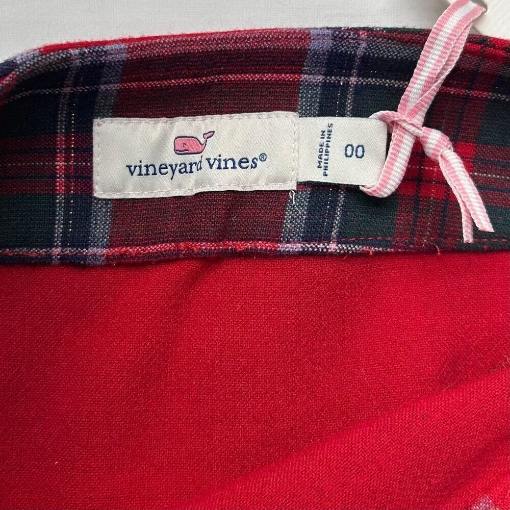 Vineyard Vines Nantucket Lurex Tartan Red Ruffle Skirt NWT Size 00 - Picture 3 of 15